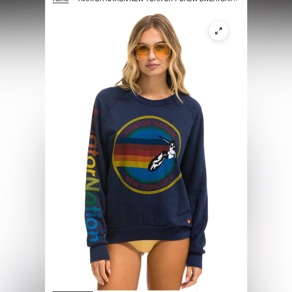 Aviator Nation New York City Navy Blue and Gray Crew Sweatshirt XL
